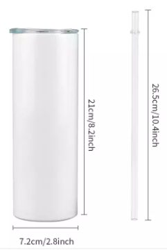 Customizable - 20oz White skinny straight Stainless Steel Insulated