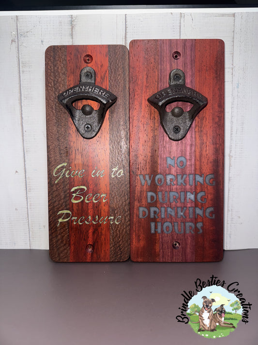 Wall-Mounted Hardwood Bottle Opener – Resin Inlay Quotes