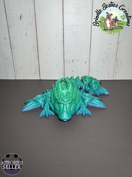 Cinderwing3D Rose Wyvern – 7.5" Articulated Floral Dragon | Handmade Fantasy Shelf Buddy | Fidget Toy | Collectible Gift