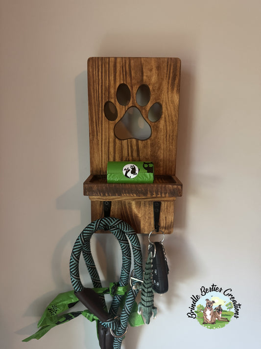 Paw Print Wall Leash/Key Holder - Reclaimed Pine
