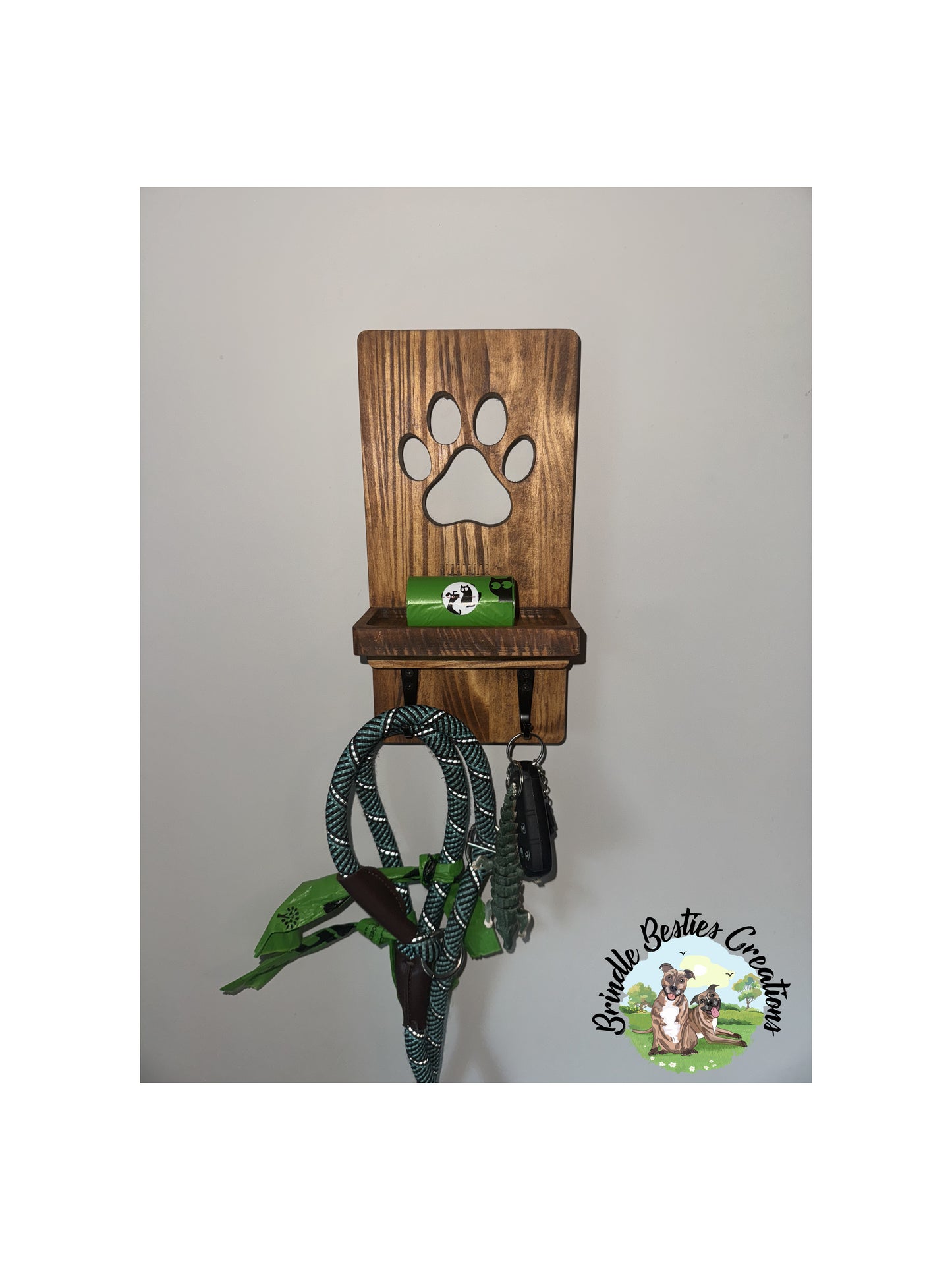 Paw Print Wall Leash/Key Holder - Reclaimed Pine