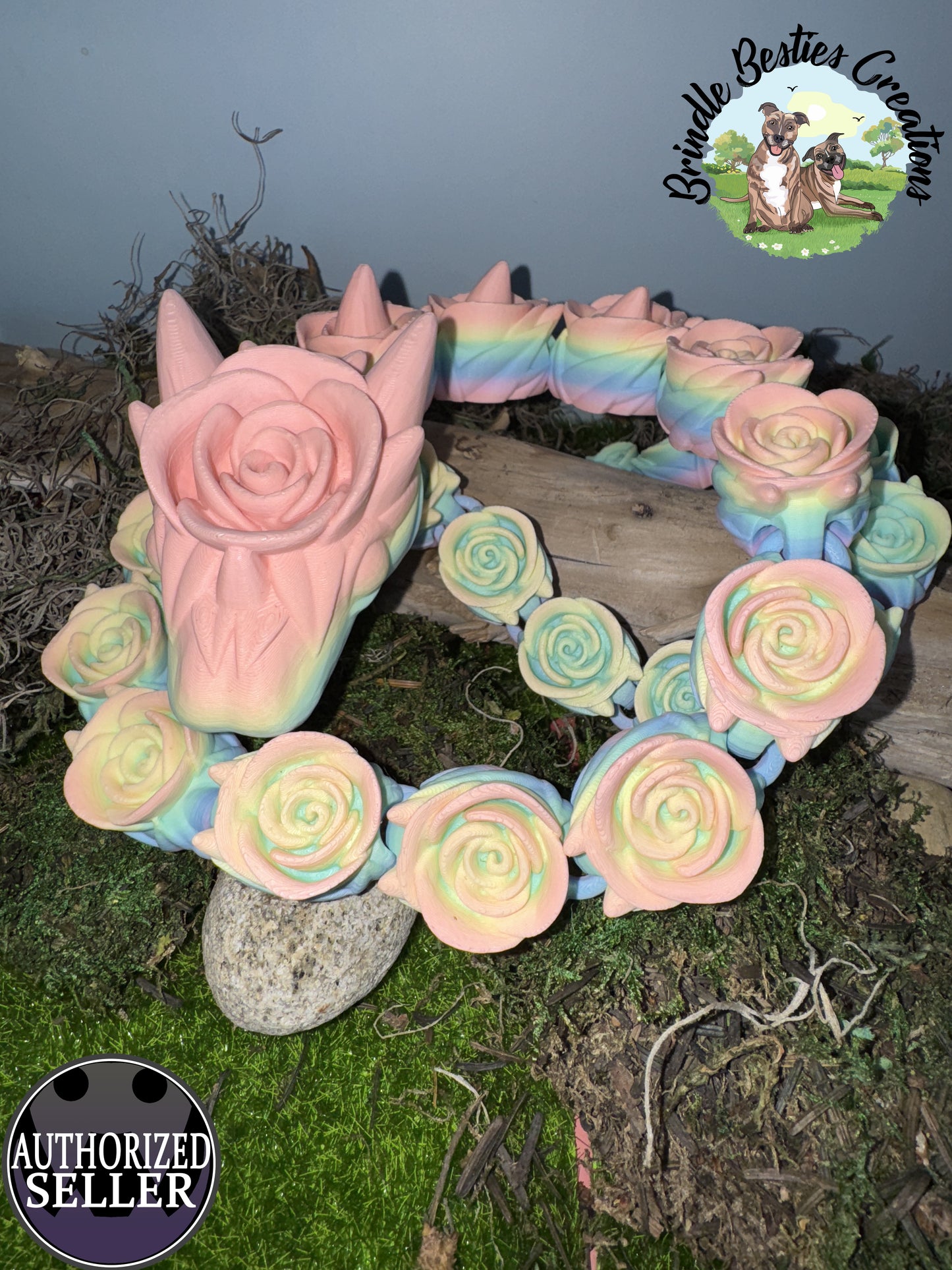 Cinderwing3D Rose Snake – 32" Articulated Rainbow Matte Dragon