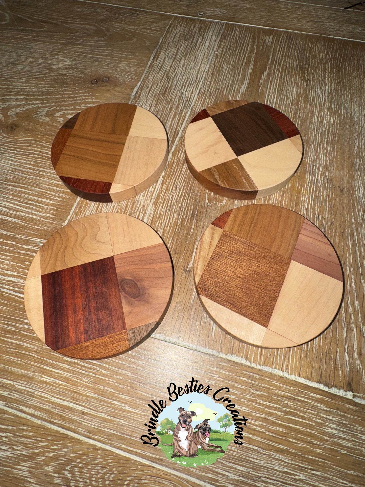 Mosaic Wood Coaster Set (Set of 4) – Reclaimed Cedar & Hardwood Coasters with Cork Backing