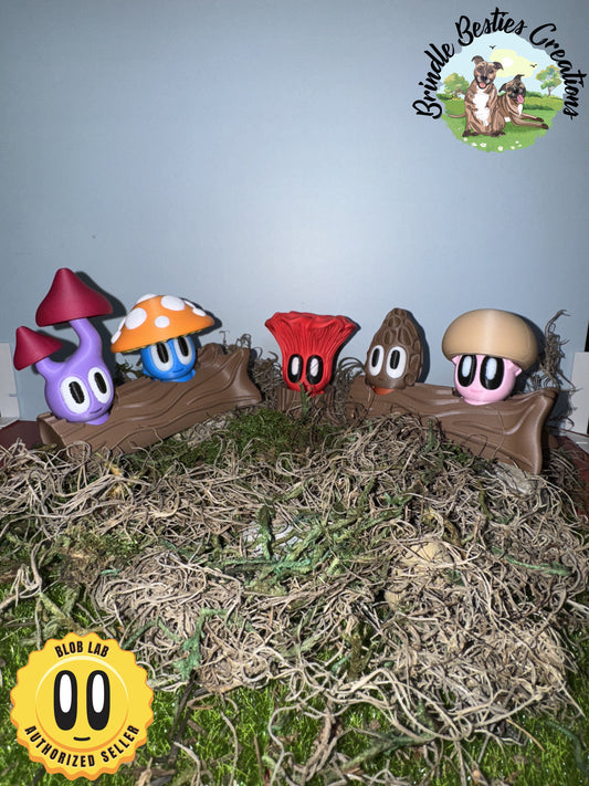 Blob Lab Mushroom Mini Planter Set – 5 Figurines with 3 Stands