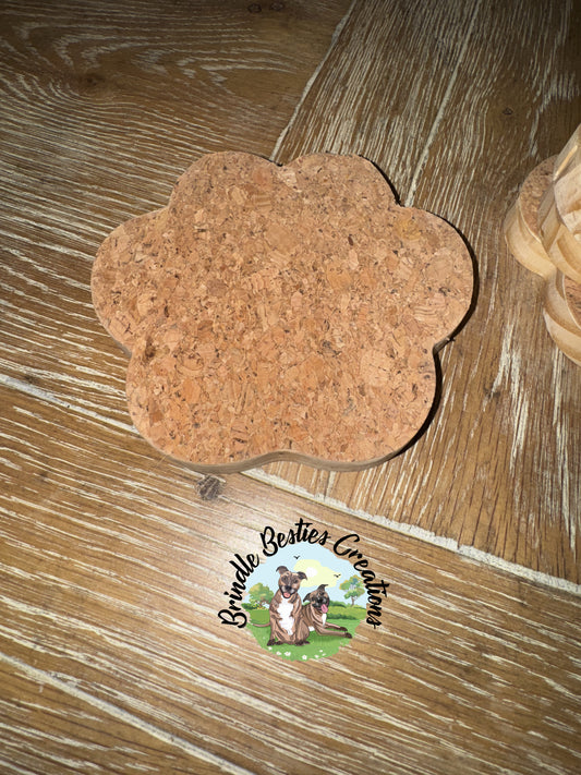 Handcrafted Paw Print Coaster Set (4-Pack) – Reclaimed Pine, Resin & Cork