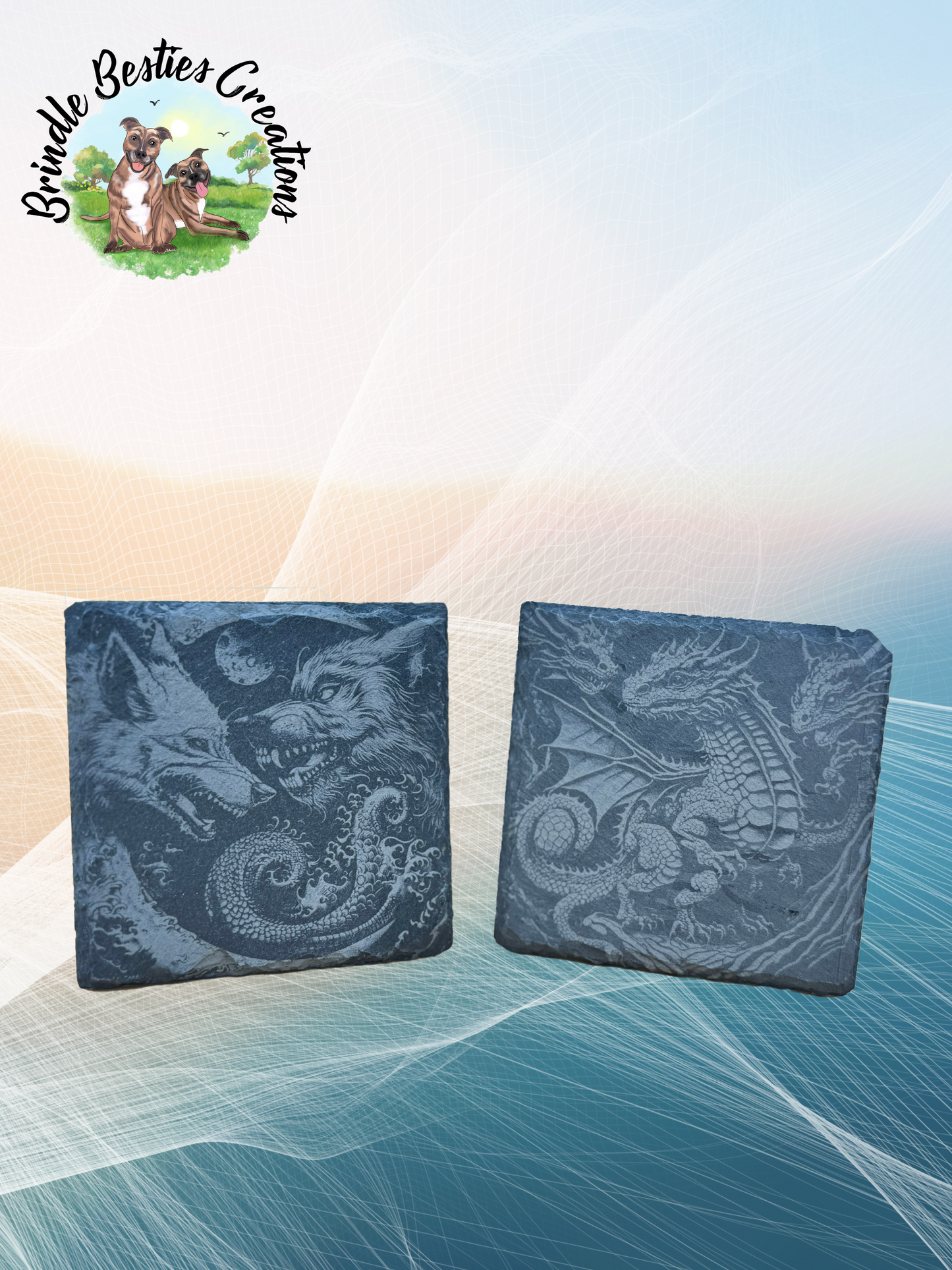 Dragons and Mythical  -  Black Slate Stone Cup Coaster