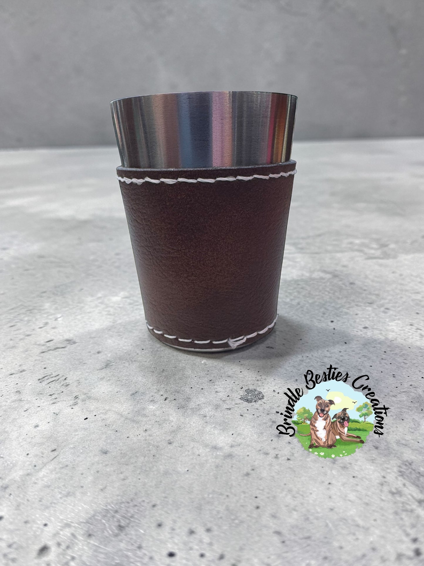 Leather Wrapped Stainless steel Shot Glass | Personalized Engraved Shot Glass