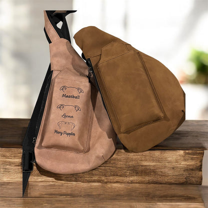 Personalized Crescent Sling Bag – Custom Laser Engraved Dog Names or Paw Design | Blush or Rawhide Leatherette Crossbody