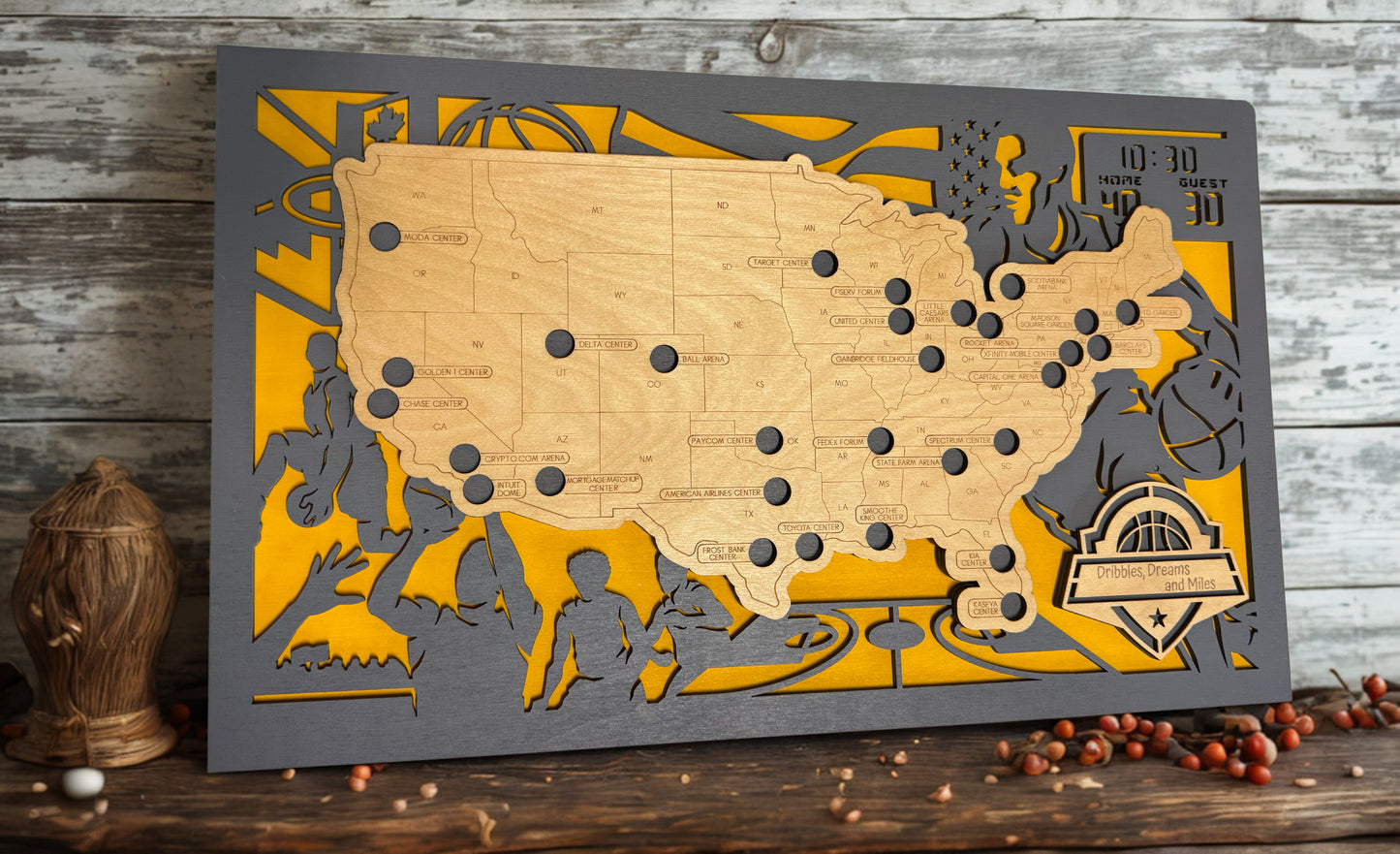 Professional Basketball Arena Travel Map | Track All 30 Arenas | Basketball Fan Wall Art