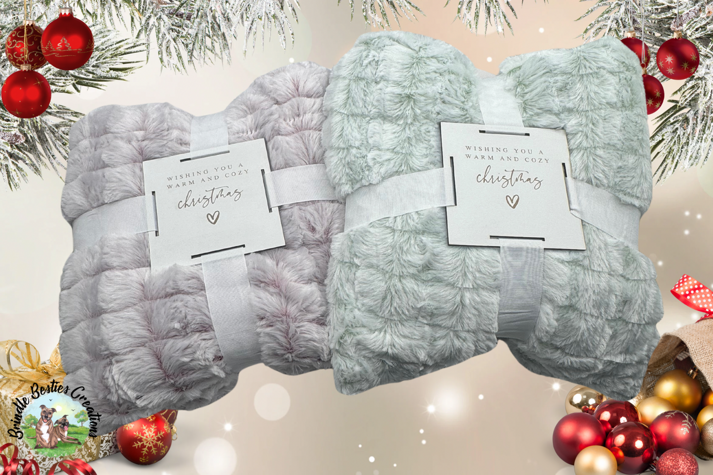 Christmas Sherpa Throw with Personalized Blanket Tag