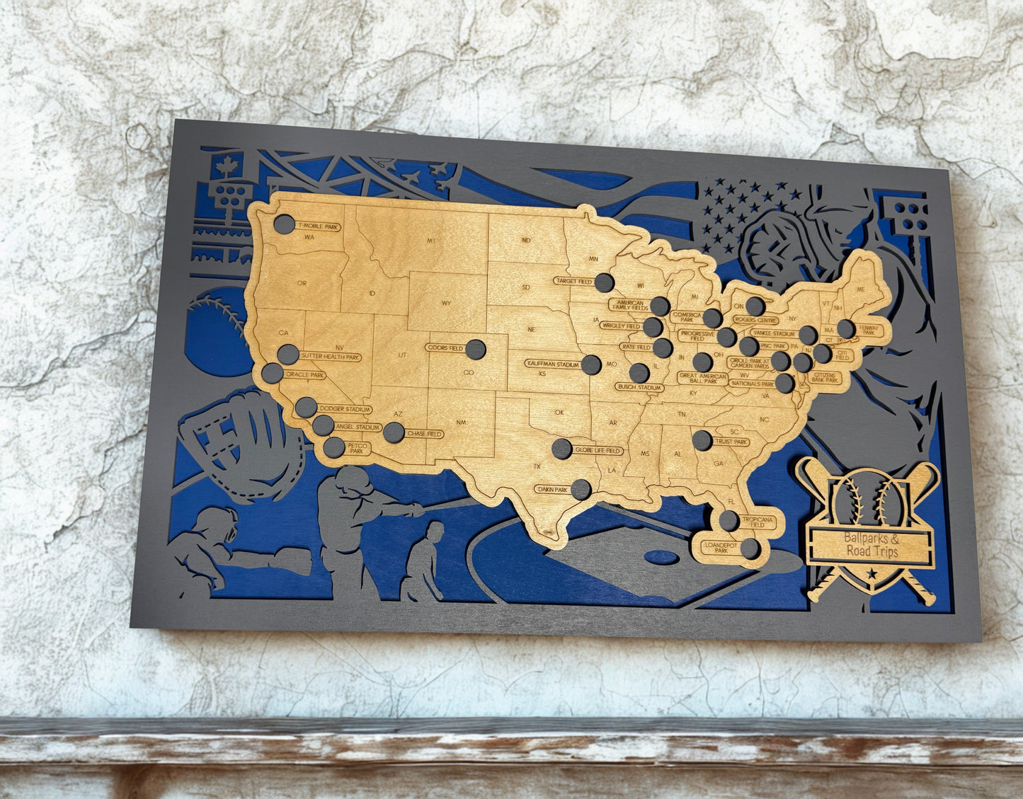 Professional Baseball Ballpark Travel Map | Track All Pro Ballparks | Baseball Fan Wall Art