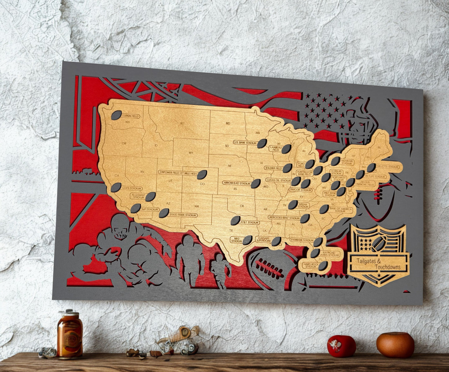 Professional Football Stadium Travel Map | Track All 32 Stadiums | Football Fan Wall Art