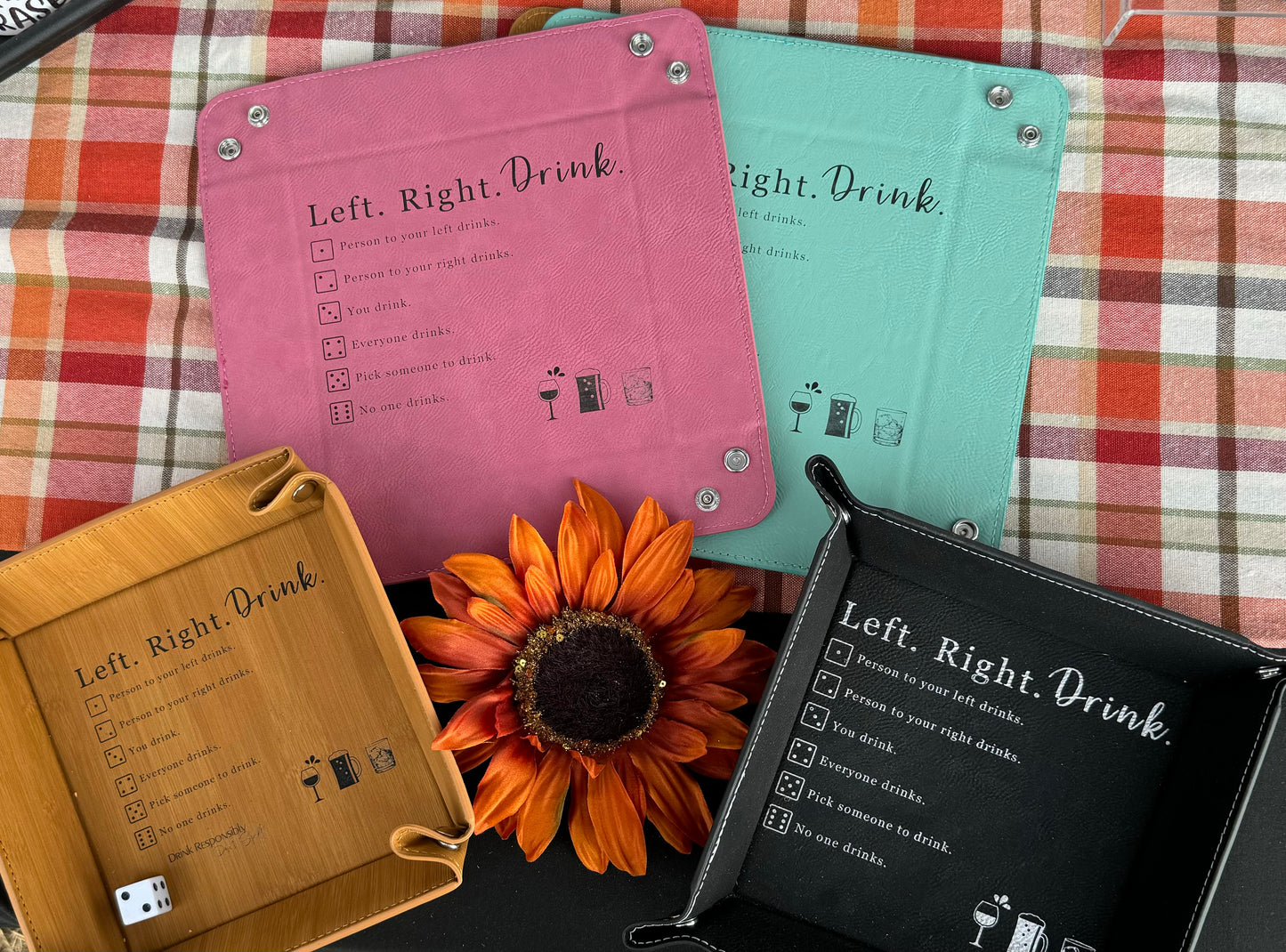 Left. Right. Drink! Leather Dice Tray Game