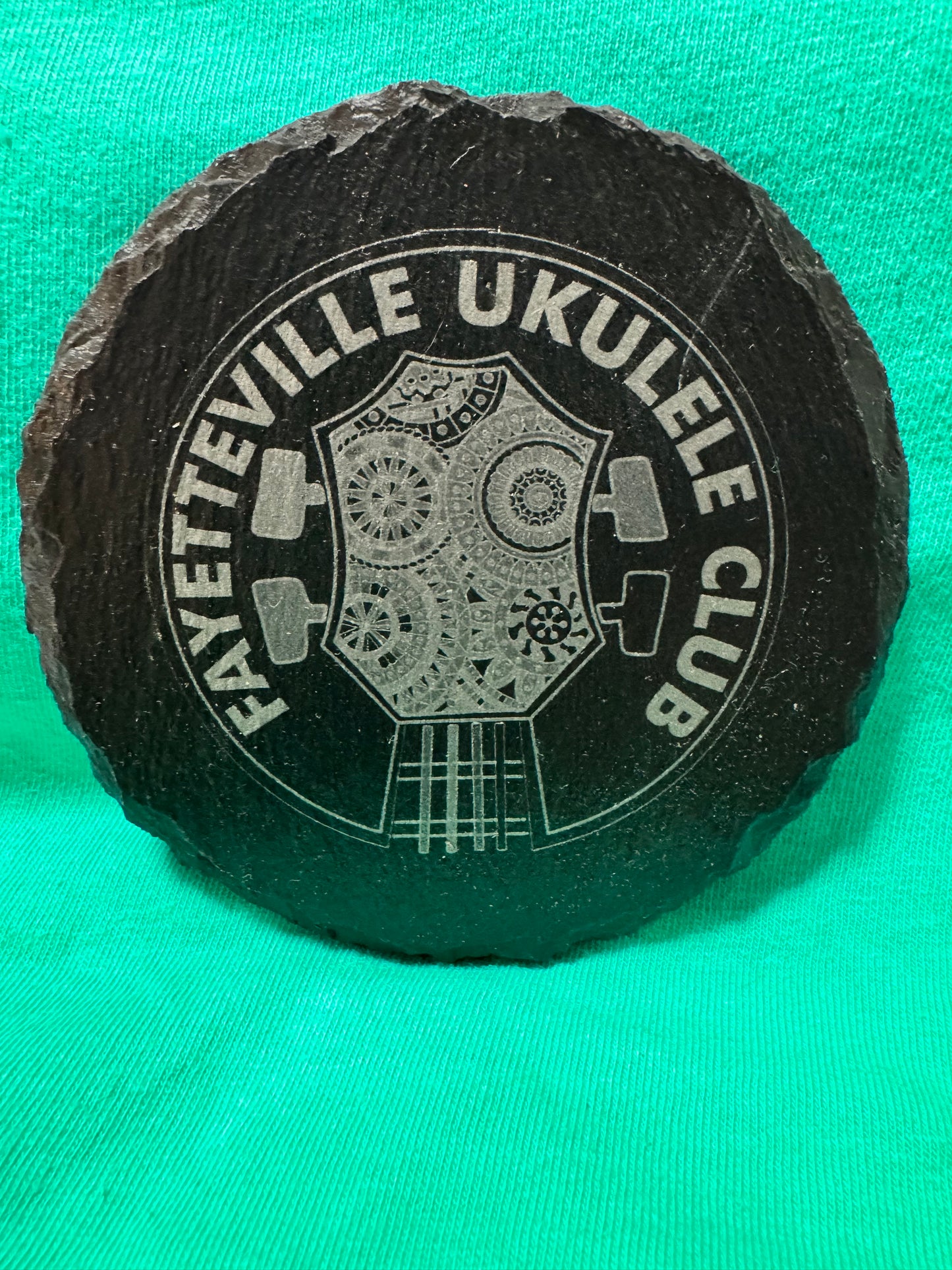 Fayetteville Ukulele CLub Black Slate Stone Cup Coaster