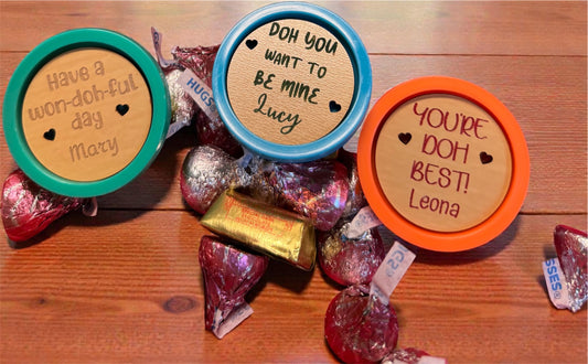 Valentine’s Day Play Dough Gift Set with Engraved Wooden Lids | Personalized Classroom Valentines | Non-Candy Kids Party Favors