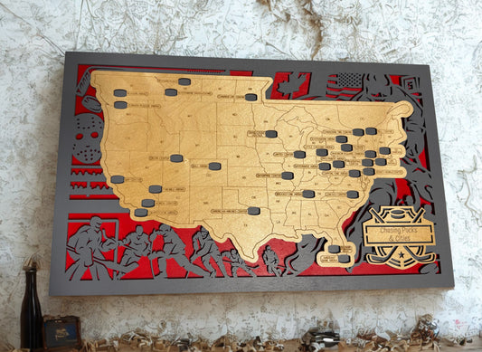 Professional Hockey Arena Travel Map | Track All Pro Hockey Arenas | Hockey Fan Wall Art