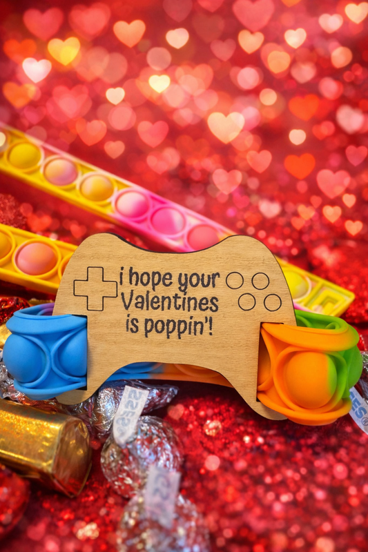 Valentine’s Day Pop Fidget Bracelets with Wooden Tags | 10 Pack | Classroom Valentines | Kids Party Favors