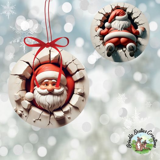 Christmas ornaments busting through a Snowball - 3D Image Ceramic hanging Ornament