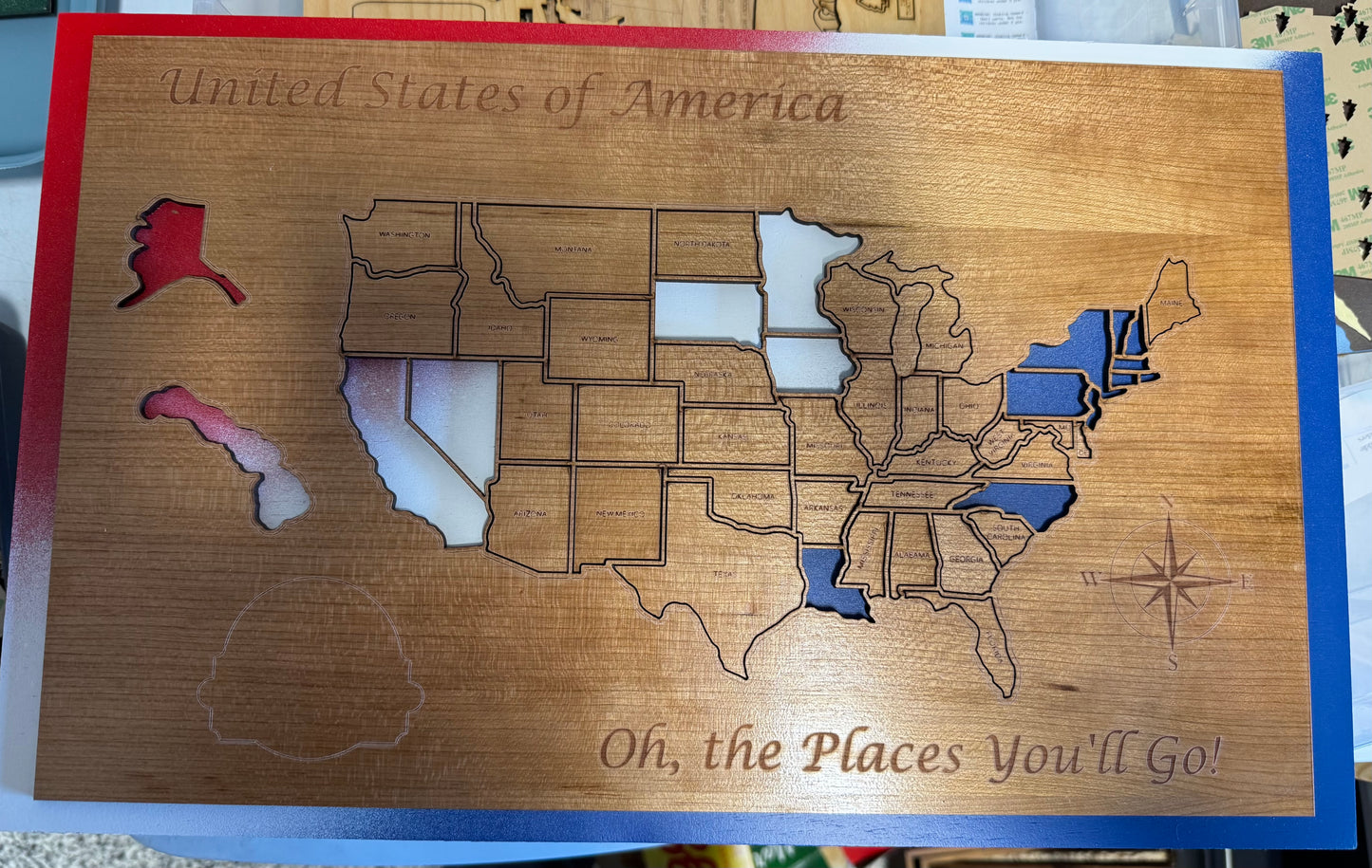 Wooden United States Travel Map – “Oh, the Places You’ll Go!”