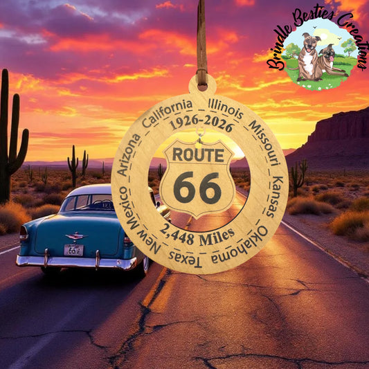 Route 66 100 Year Anniversary Ornament 1926–2026 | Historic Route 66 Wood Engraved Travel Keepsake | Road Trip Gift | Vintage Americana Decor