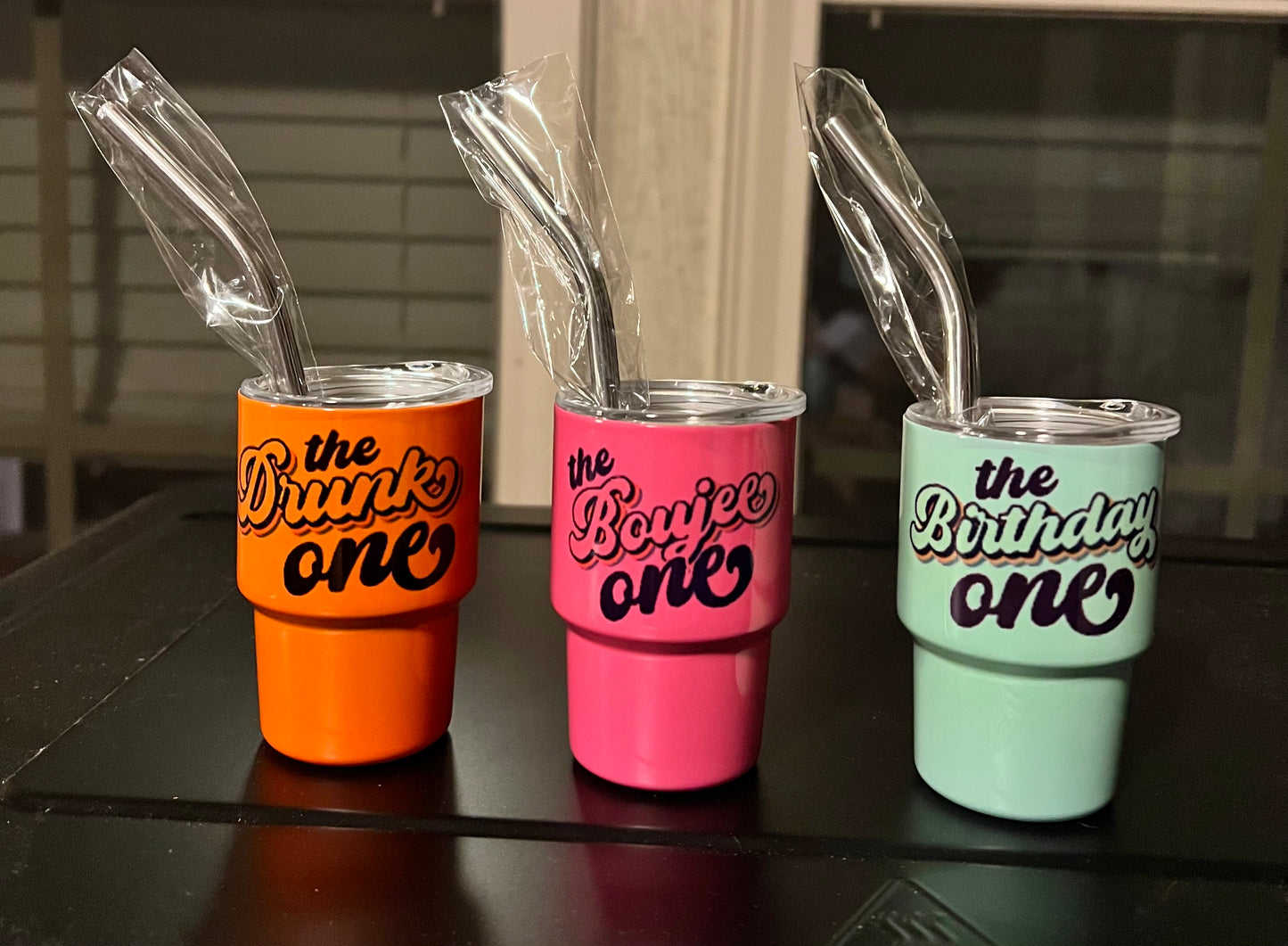 Customizable - 3oz shot glass with metal straw