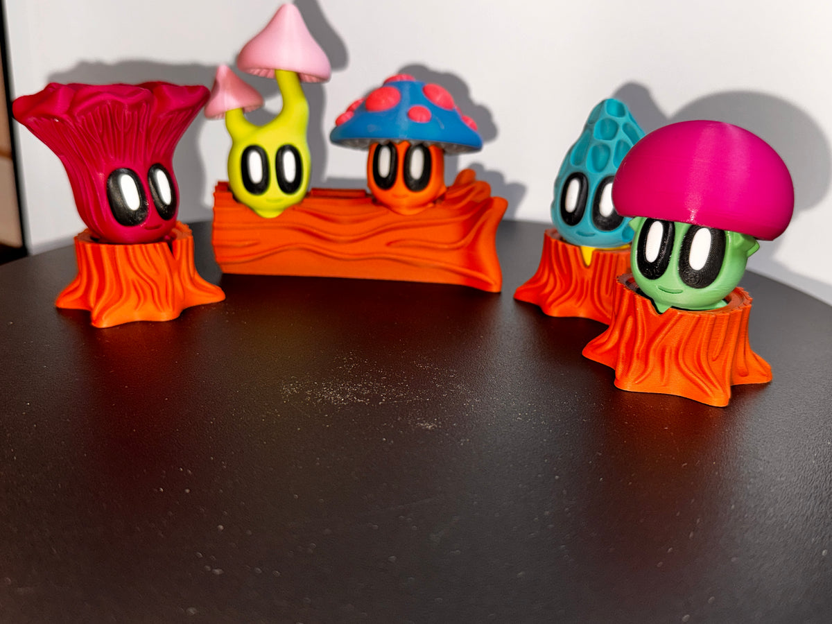Blob Lab Mushroom Crew – 5 Piece 3D Printed Display Set
