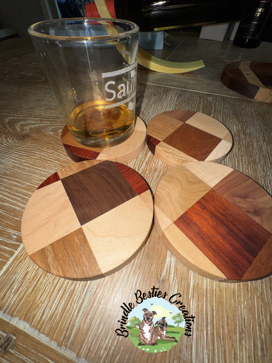 Mosaic Wood Coaster Set (Set of 4) – Reclaimed Cedar & Hardwood Coasters with Cork Backing