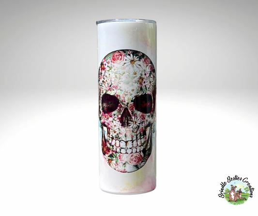 Day of the Dead Skull - 20oz White skinny straight Stainless Steel Insulated