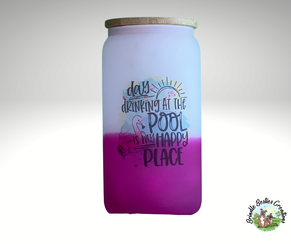 Day Drinking at the Pool- 16oz Frosted Color Changing Glass Beer Can