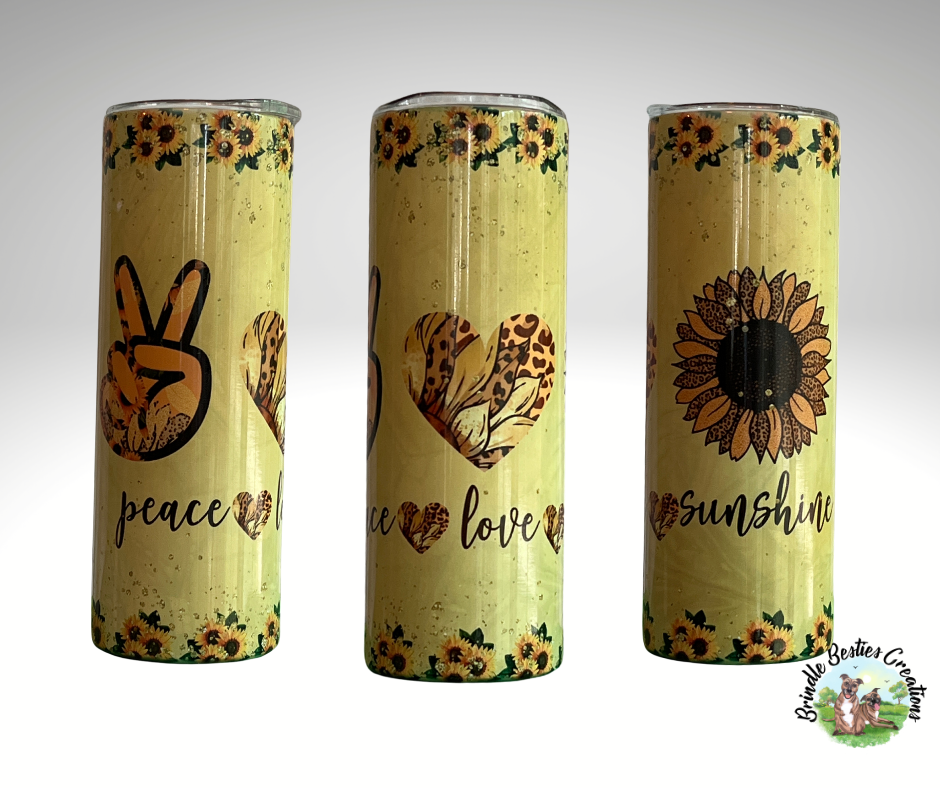 Peace Love Sunshine - 20oz White skinny straight Stainless Steel Insulated