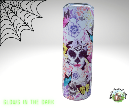 Day of the Dead Skull  - 20oz Glow in the Dark skinny straight Stainless Steel Insulated